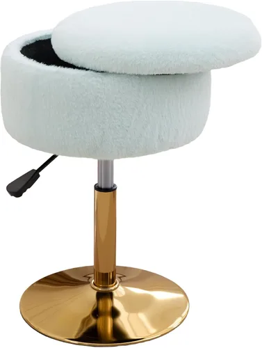 Vista 16 de Taburete Otomano Giratorio Silla para Sala de Maquillaje Taburete para Silla de Tocador Altura Ajustable Cuero Sintético Negro Negro 1