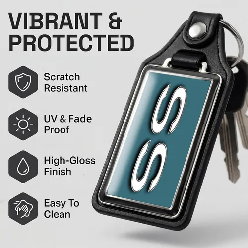 Vista 3 de Brotherhood Compatible con llavero de diseño de emblema SS Super Sport Turquesa azul