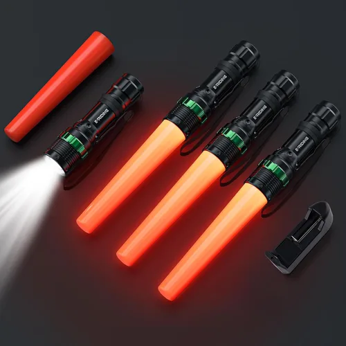 Vista 7 de E-riding Paquete de 2 varitas de tráfico recargables, linterna LED de control de tráfico de 11 pulgadas, bastón de seguridad naranja pequeño con 5