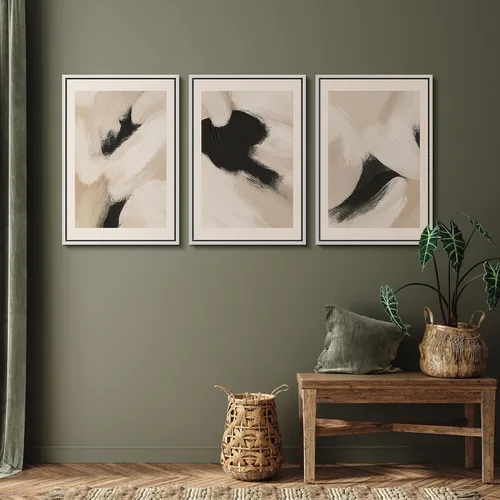 Vista 409 de SIGNFORD - Set de obras de arte en lienzo enmarcado para pared, ilustraciones abstractas de neblina del desierto en tonos neutros beige y marrón