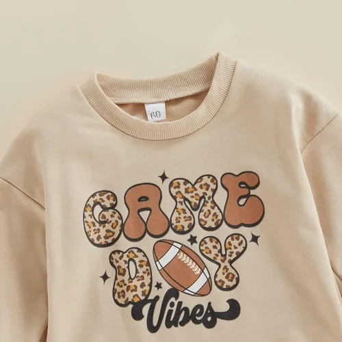 Vista 3 de Conjunto de fútbol para bebé, sudadera con estampado de letras, manga larga, cuello redondo, ropa para otoño e invierno