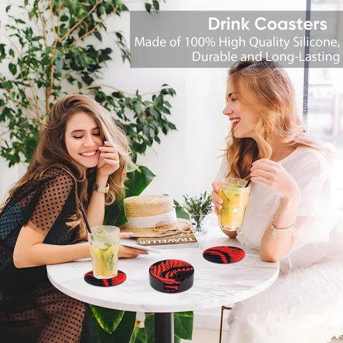Vista 3 de Paquete de 6 posavasos para bebidas con soporte, tapete de silicona antideslizante, posavasos de goma vivos para bebidas calientes o frías, se