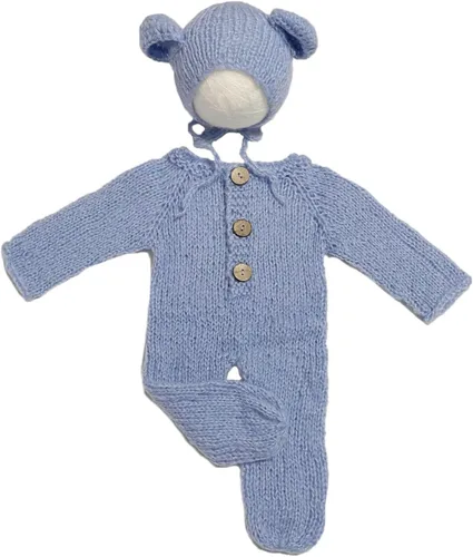 Vista 4 de 2 piezas de accesorios de fotografía para recién nacidos, trajes de fotos para niños, sesiones de fotos de bebé, disfraz de niña con sombrero de oso