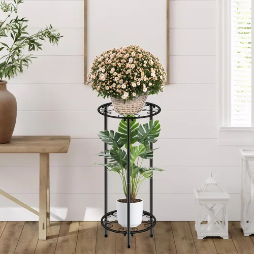 Vista 4 de CASIMR - Soporte para plantas para interiores y exteriores, estante de metal inoxidable para flores, 2 niveles de 23.9 pulgadas, soporte alto
