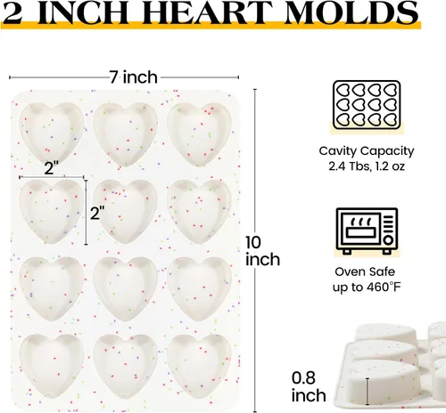 Vista 4 de Moldes de silicona pequeños en forma de corazón de 2 pulgadas para chocolate, caramelo, pastel, jabón (Juego de 2, crema)