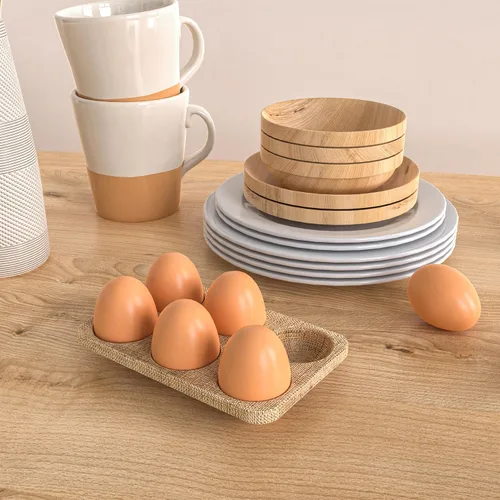 Vista 2 de YunKo Huevos de Pascua de madera, 6 piezas de huevos falsos para gallinero, huevos de Pascua para manualidades, huevos de nido marrón para poner