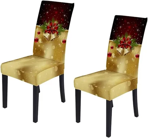 Vista 8 de XMNTG Juego de 6 fundas elásticas para sillas de comedor de Navidad, fundas para sillas Parsons, campanas de lazo, estampadas, extraíbles