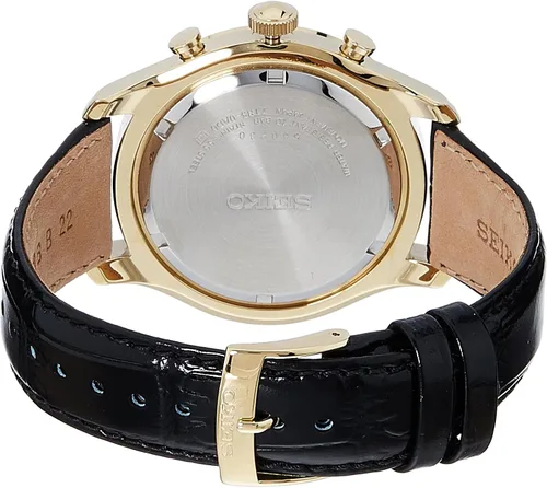 Vista 2 de Seiko cuarzo cronógrafo tono plateado Dial piel Banda Mens Reloj spc168