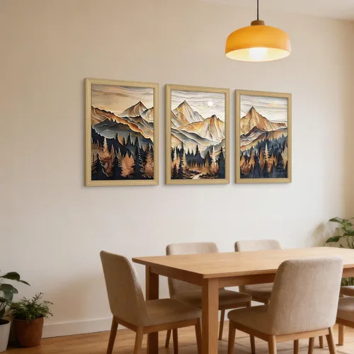 Vista 5 de Lienzo enmarcado con vista de montaña en 3D, arte de pared, paisaje al óleo, póster de naturaleza, galería, lienzo enmarcado, arte de bosque
