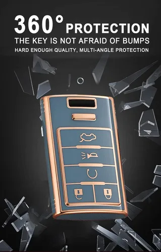Vista 4 de ontto Funda para llave de automóvil de 5 botones para Cadillac 2008-2014, funda de TPU para llave de automóvil, protección completa, suave