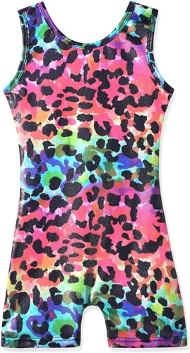 Vista 59 de HOZIY Leotardos de gimnasia para niñas, trajes de ciclismo con patrón adorable brillante