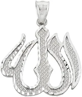 Vista 2 de Middle Eastern Jewelry Collar con colgante de Allah islámico de oro blanco de 14 k