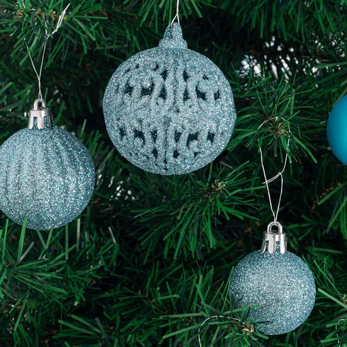 Vista 3 de Ogrmar Juego de adornos de bola de árbol de Navidad de 119 quilates, formas y tamaños surtidos, decoración colgante inastillable con paquete de Azul