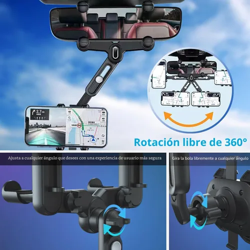 Vista 5 de ILKCC Soporte de teléfono para espejo retrovisor para automóvil, giratorio de 360° y retráctil multifuncional soporte de teléfono de visión trasera