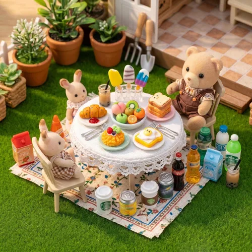 Vista 5 de Dollhouse - Mini refrigerador de juguete con 90 piezas de mini juego de jugo de helado de comida, juguete de nevera en miniatura para casa