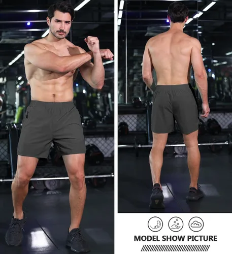 Vista 6 de Aolesy Men's Running Shorts 5 Inch with Zipper Pockets Quick Dry Gym Athletic Workout Shorts for Men