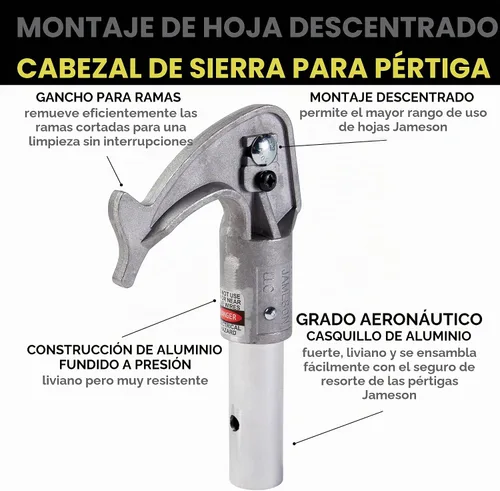 Vista 2 de Jameson Cabeza de sierra de poste de aluminio profesional con soporte de cuchilla offset y gancho de rama integrado