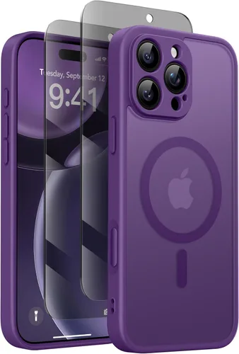 Vista 27 de GolbinBox - Funda magnética para iPhone 13 Pro Max, compatible con MagSafe, protección de cámara, protector de privacidad, funda translúcida mate, a