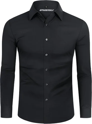 Vista 8 de Lion Nardo Camisas de vestir elásticas para hombre, de manga larga, ajuste musculoso, camisas de vestir para hombre, ajuste delgado, camisas