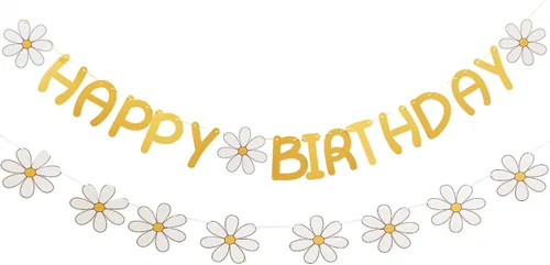 Vista 10 de Cartel de feliz cumpleaños con diseño de margarita para niños y adultos, decoración de fiesta de cumpleaños (azul + blanco)