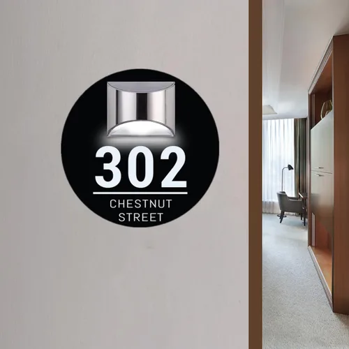 Vista 24 de Placa solar personalizada con números de casa, placa LED moderna para puerta, letrero acrílico para casa de jardín, montaje en la pared para casa