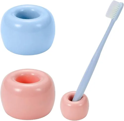 Vista 9 de Mini soporte para cepillos de dientes de cerámica para encimera de tocador de baño, cabezal de cepillo de dientes hecho a mano y soporte para Negro