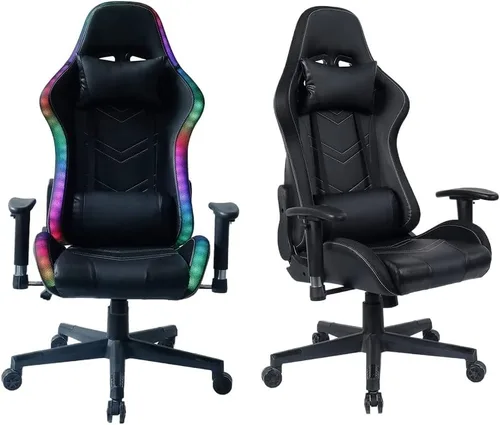 Vista 4 de TOEWOE Silla de juegos con luz LED, silla de oficina, silla de computadora de respaldo alto, silla giratoria ergonómica ajustable con reposacabezas