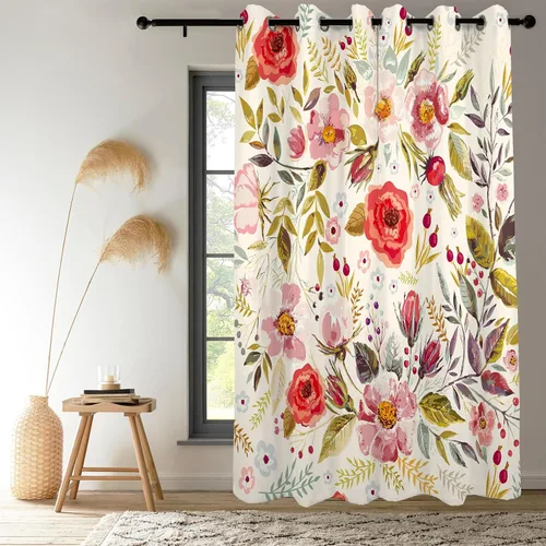 Vista 2 de Renaiss Cortinas opacas botánicas florales para ventana de dormitorio, con ojales, aislamiento térmico, para cocina, juego de 2 paneles de 29