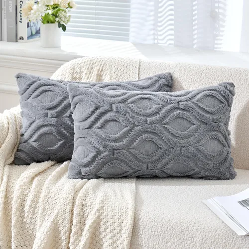 Vista 32 de MIULEE - Juego de 2 fundas de almohada de lana sintética suave y afelpada, fundas decorativas de estilo bohemio para sofá, sala de estar, cama, 16 x