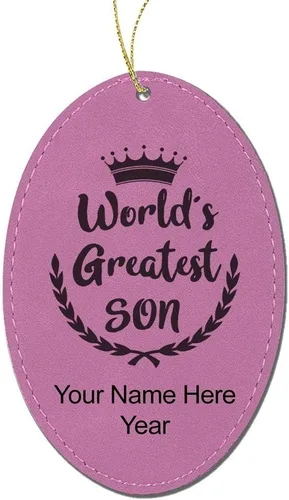 Vista 6 de LaserGram Personalized Christmas Ornament, World's Greatest Son, Faux Leather, Custom Laser Engraved Gift Idea (Oval Shape, Black with Gold)