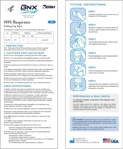 Vista 8 de BNX Máscara N95 certificada por NIOSH fabricada en Estados Unidos, máscara facial protectora con respirador de partículas, triple taza/estilo pez