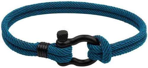 Vista 6 de Pulsera náutica de marinero con cierre de cuerda, brazalete de acero con tornillo de acero y grilletes de anclaje marino, dos filas