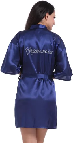 Vista 3 de Bata de boda para mujer, para novia, dama de honor, corta, de satén, kimono, batas de seda para prepararse, fiesta nupcial