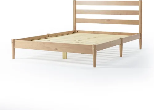 Vista 7 de Camaflexi Mid-Century - Cama de plataforma moderna, madera maciza, cabecera de listones, base de colchón de 10 listones de madera, no necesita Roble