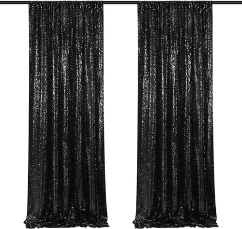 Vista 85 de Cortinas de fondo de lentejuelas con purpurina azul bebé, 2 piezas de 2 x 8 pies, telón de fondo de fiesta de baby shower para niños, hermosas