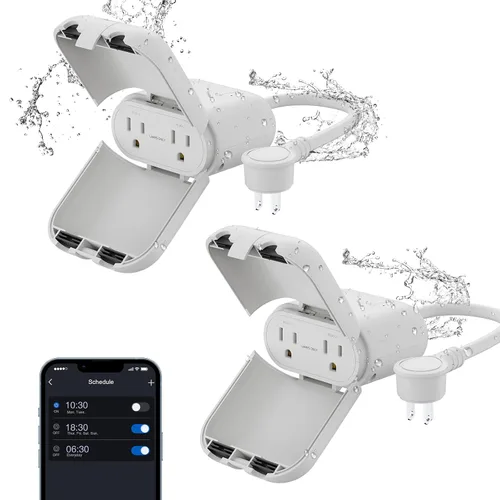 Vista 15 de ELEGRP PQR11 Enchufe inteligente para exteriores con regulador de intensidad impermeable IP66, enchufe WiFi inteligente compatible con Alexa