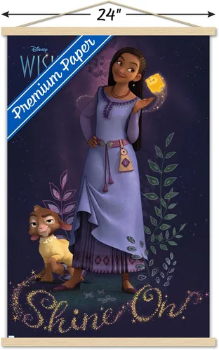 Vista 3 de Trends International Disney Wish - Póster de pared Asha, 22.37 x 34.00 pulgadas, paquete de impresión premium y colgador de madera de haya