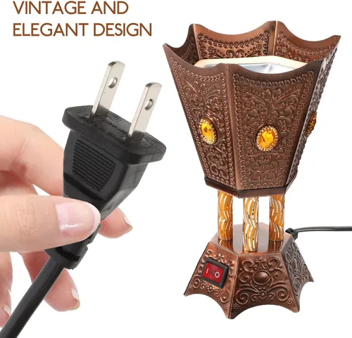 Vista 3 de Quemador de incienso eléctrico de metal, estilo de Oriente Medio, incensario eléctrico de mesa para el hogar, oficina, yoga, decoración de spa