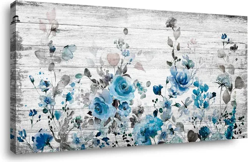 Vista 10 de Sxurmtiie Lienzo decorativo para pared, arte abstracto, fantasía azul, grafiti colorido sobre fondo blanco, 32 x 48 pulgadas, arte moderno