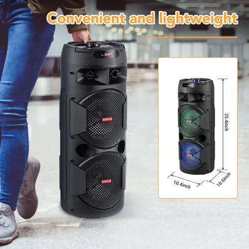 Vista 6 de TWS - Altavoces Bluetooth inalámbricos portátiles con subwoofer dual de 6.5 pulgadas, sistema de canto de altavoz PA para el hogar, fiesta, playa