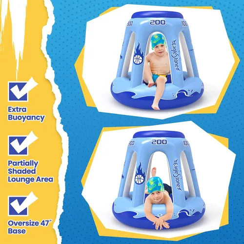 Vista 7 de EagleStone Aro inflable de baloncesto para niños y adultos, aro de baloncesto flotante de 47 pulgadas para piscina con 3 bolas, bomba, juego de agua