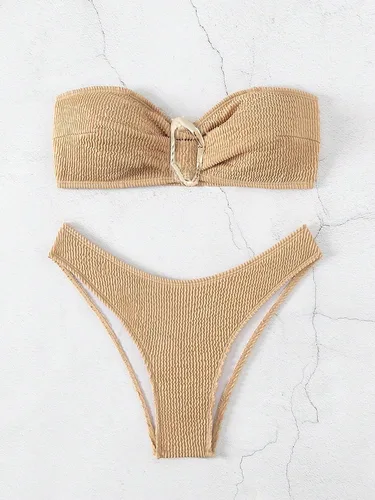 Vista 5 de MakeMeChic Traje de baño bandeau de 2 piezas para mujer, traje de baño de corte alto con nudo frontal