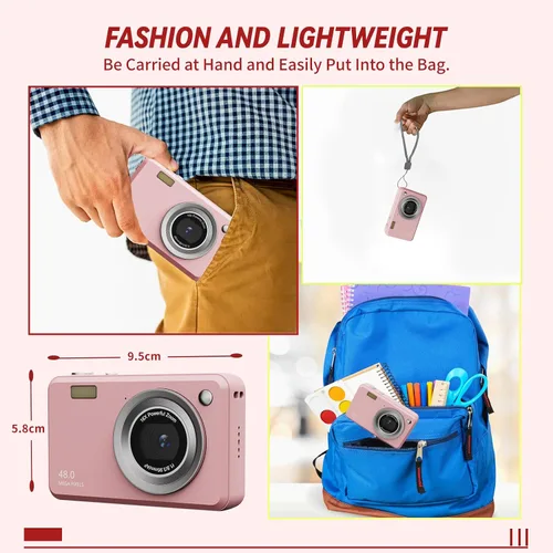 Vista 3 de Cámaras digitales FHD para niños y niñas, cámara digital compacta de apuntar y disparar con zoom de 16X, tarjeta de 32 GB, cámara para niños