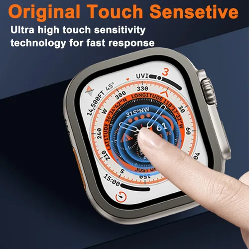 Vista 3 de COJOC Protector de pantalla para Apple Watch Ultra 2 / Ultra de 1.732 pulgadas, vidrio templado HD + marco de aleación de titanio, [Keep Original]