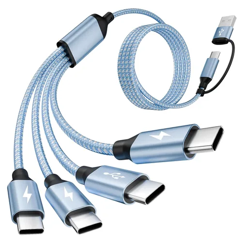 Vista 23 de Cable de carga múltiple USB C Splitter 1 paquete, cable de carga USB A/C a USB C, cable de carga dual tipo C, cable de carga múltiple 4 en 2 con 4