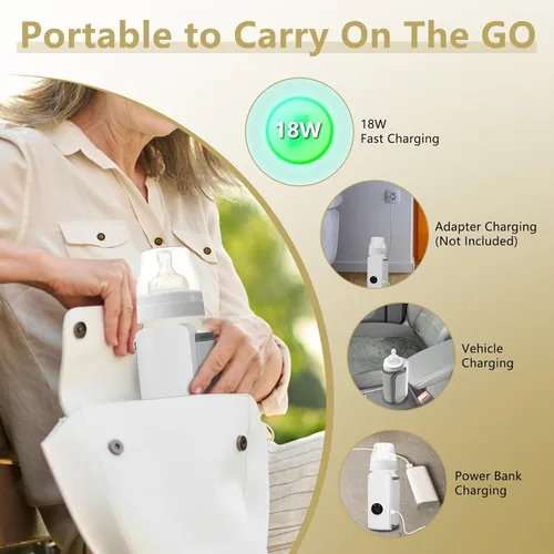 Vista 4 de Calentador de biberones portátil para viajes – Moclever Calentador de leche para bebés recargable por USB, calentador de leche materna alimentado