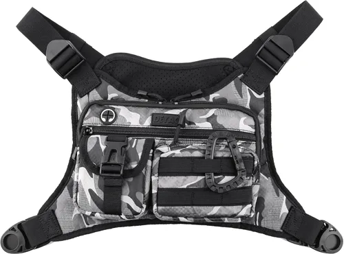 Vista 8 de DEYACE - Bolso de pecho para hombre, Negro-cp, Talla única Bolsa EDC para entrenamientos, correr, ciclismo