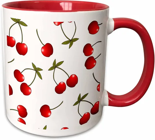 Vista 7 de 3dRose Janna Salak diseños Prints y patrones – Cereza jugosa De Impresión Rojo Cerezas sobre blanco – Tazas, Negro/Blanco