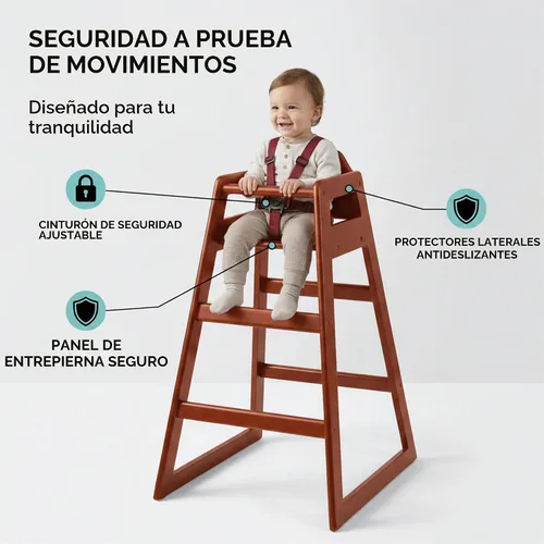 Vista 7 de Silla alta de madera para restaurante lista para montar, sillas altas para bebés, silla de alimentación duradera con escalones, sillas altas