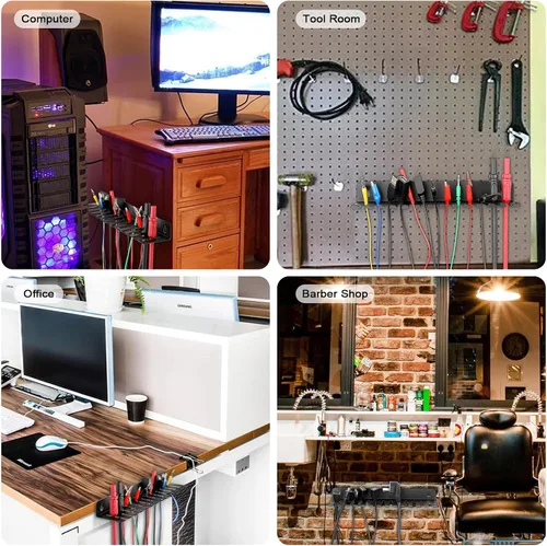 Vista 7 de Sumnacon Colgador y organizador de cables montado en la pared, colgador de cables de 13 ranuras para cables, ancho de ranuras para cables de hierro